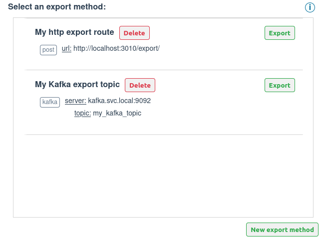 Selection of an export method before exporting a the selected samples