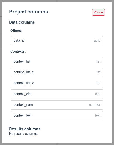 Array and dictionary columns in the project page