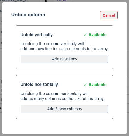 Unfolding menu